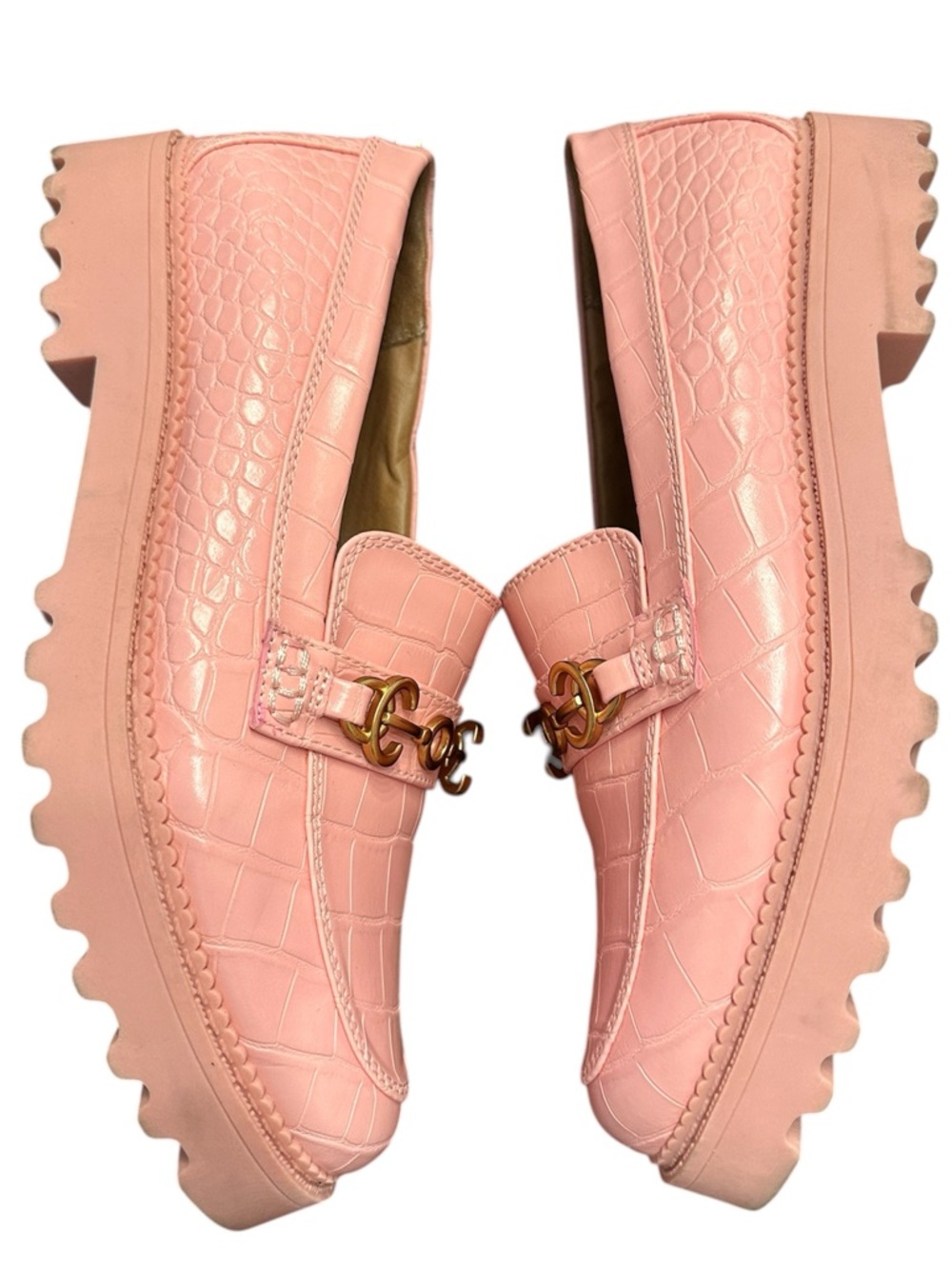 Circus by Sam Edelman Women's Pink Croc-Embossed Loafers with Gold Hardware 9.5 - Picture 2 of 6
